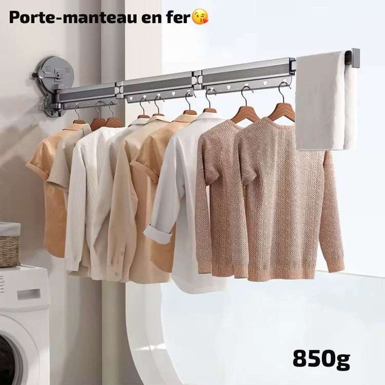 "Porte-linge mural rétractable et pliable pour vêtements."
