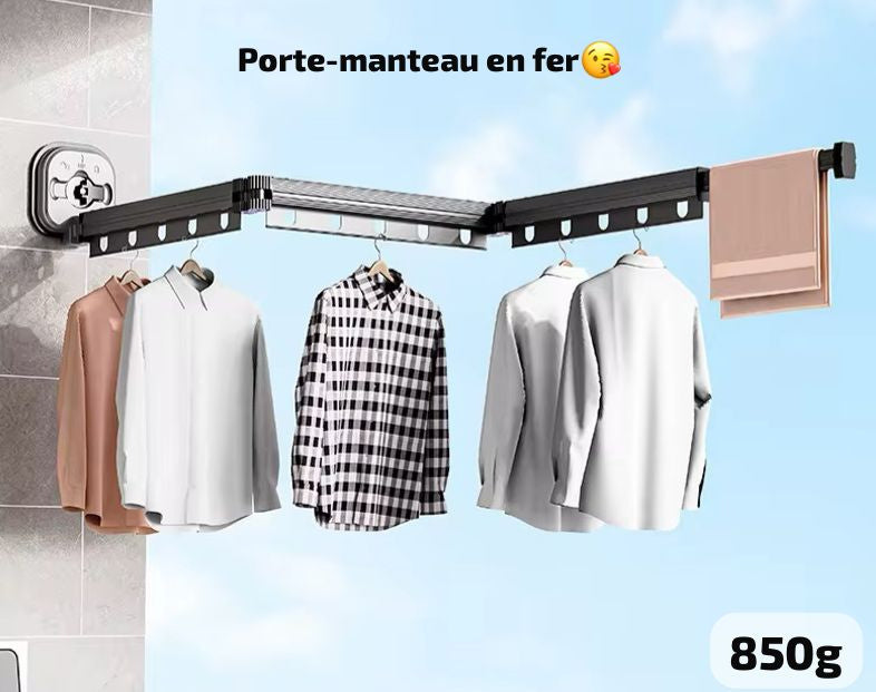 "Porte-linge mural rétractable et pliable pour vêtements."